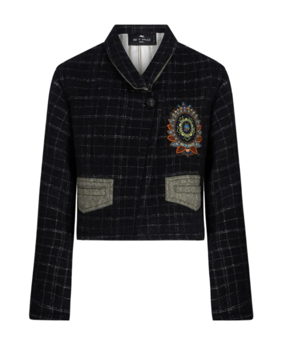 Floral Embroidered Checked Coat