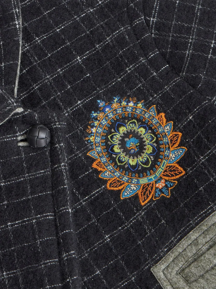 Floral Embroidered Checked Coat
