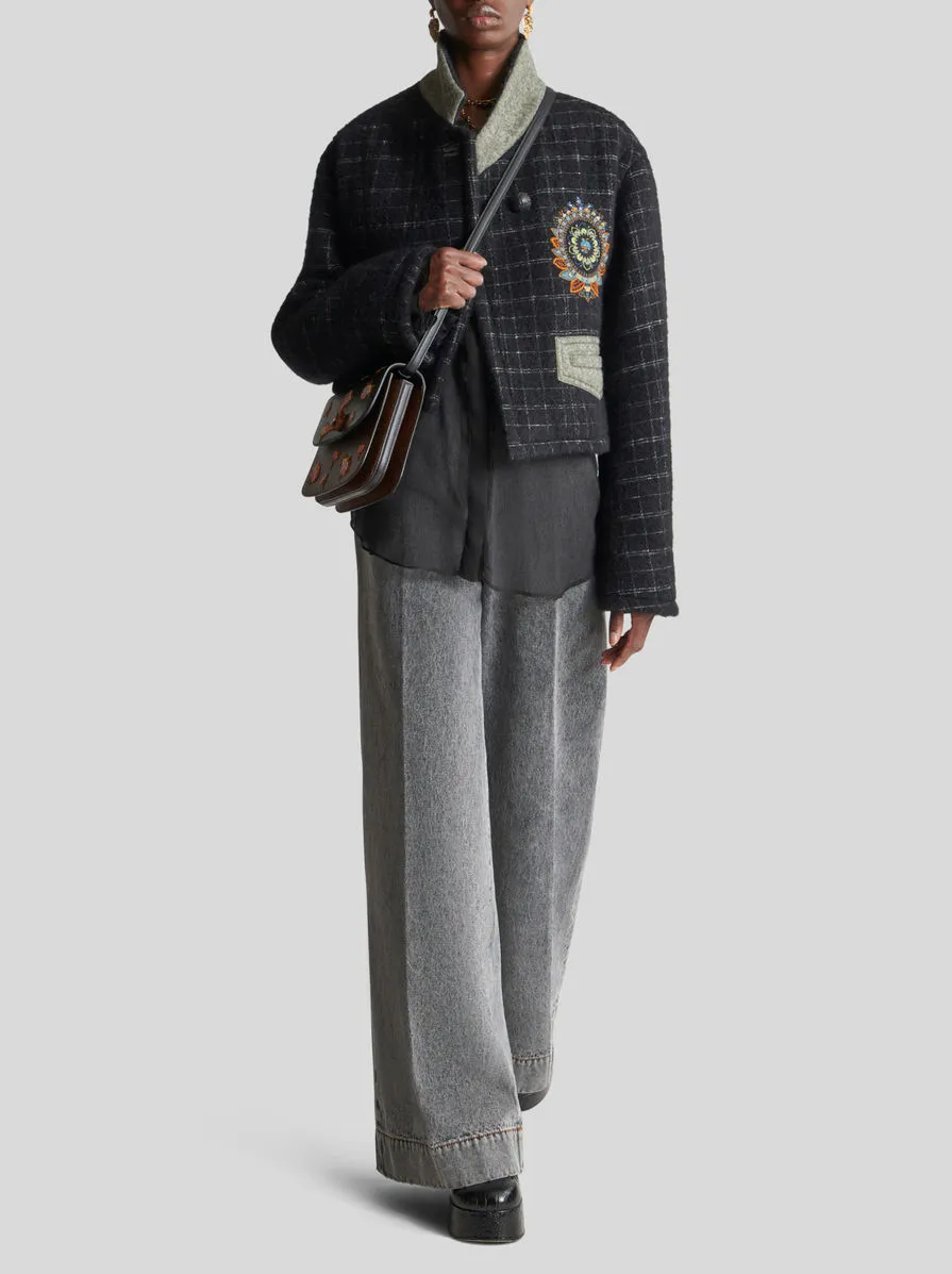 Floral Embroidered Checked Coat