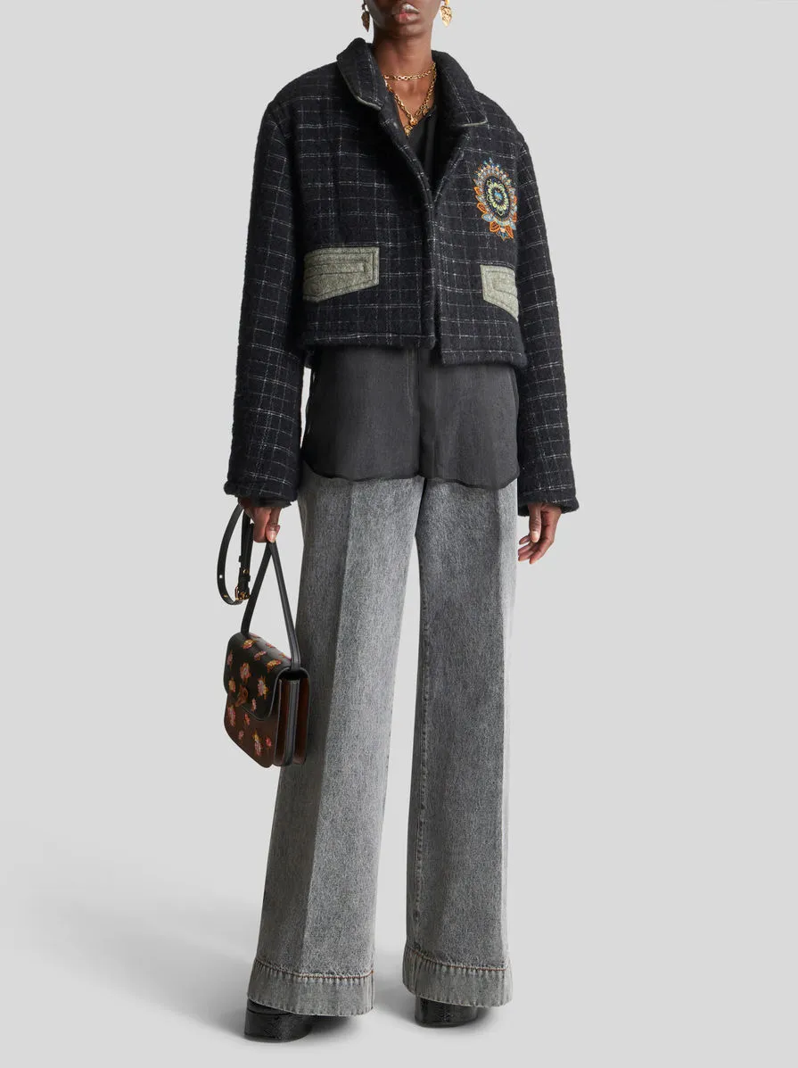 Floral Embroidered Checked Coat