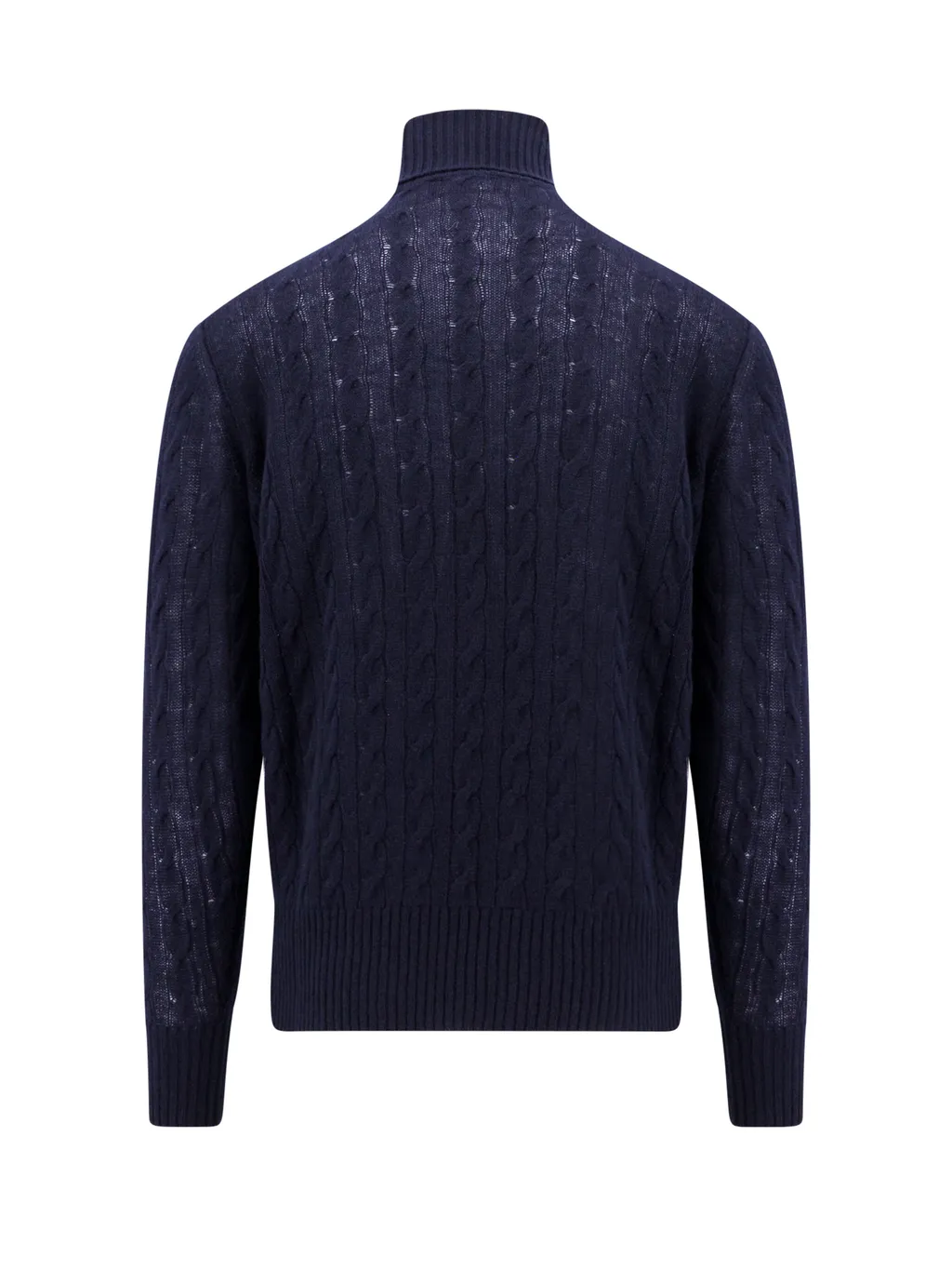 Logo Embroidered Roll-Neck Cable-Knitted Jumper