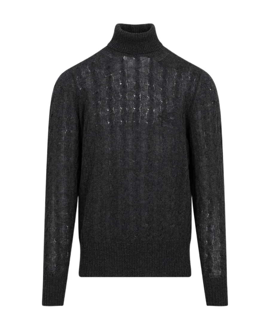Logo Embroidered Roll-Neck Cable-Knitted Jumper