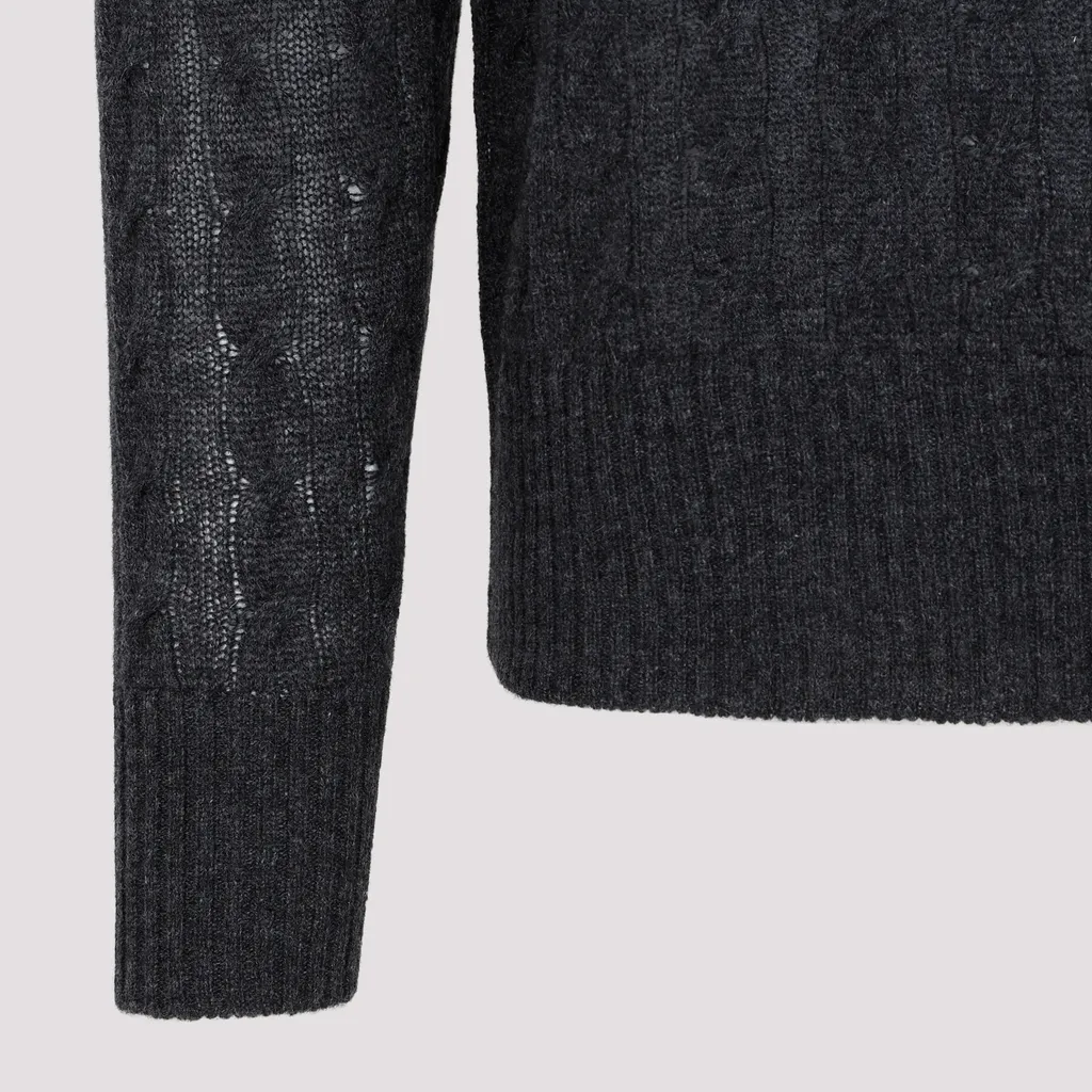 Logo Embroidered Roll-Neck Cable-Knitted Jumper