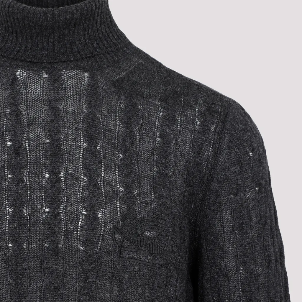 Logo Embroidered Roll-Neck Cable-Knitted Jumper
