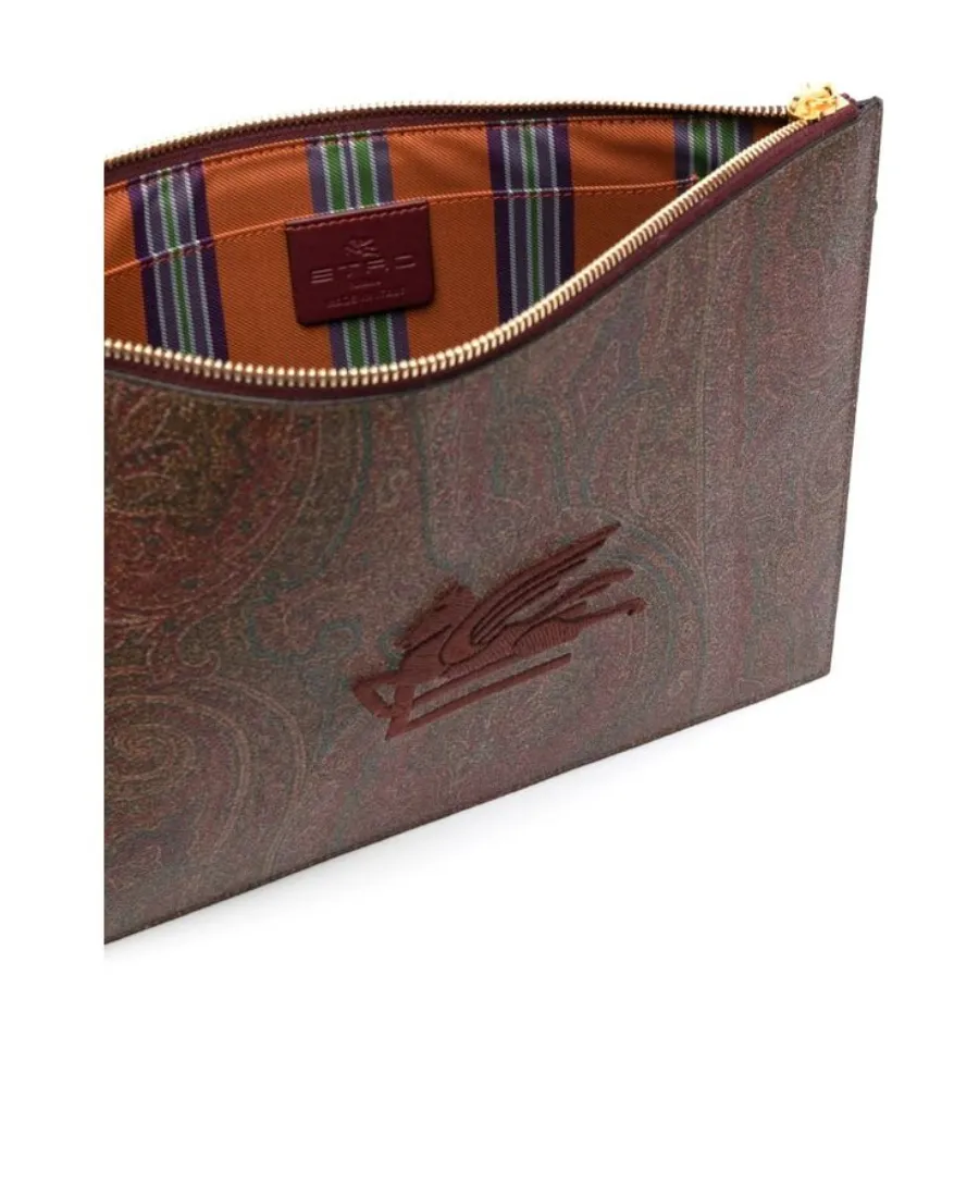 Paisley-Print Canvas Clutch Bag