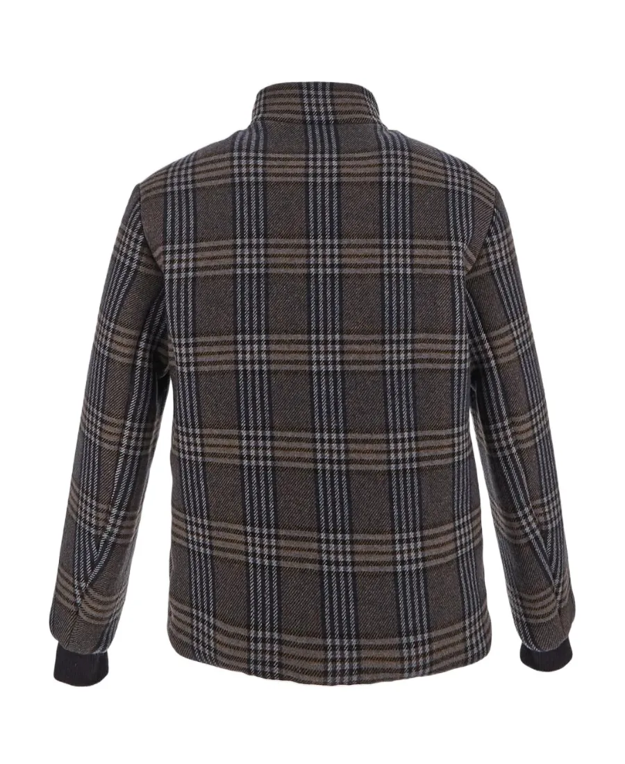 Logo Embroidered Checked Zipped Jacket