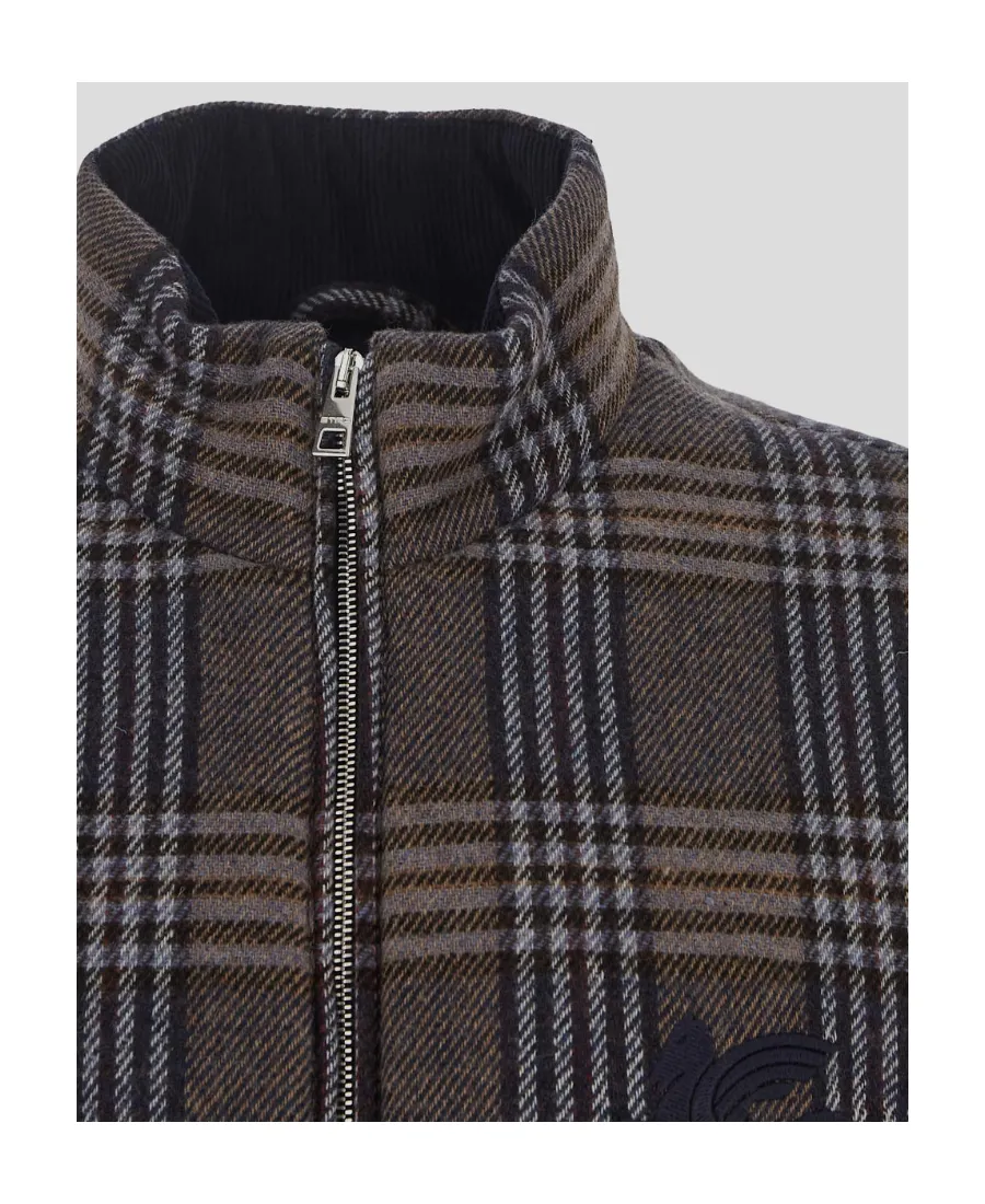 Logo Embroidered Checked Zipped Jacket