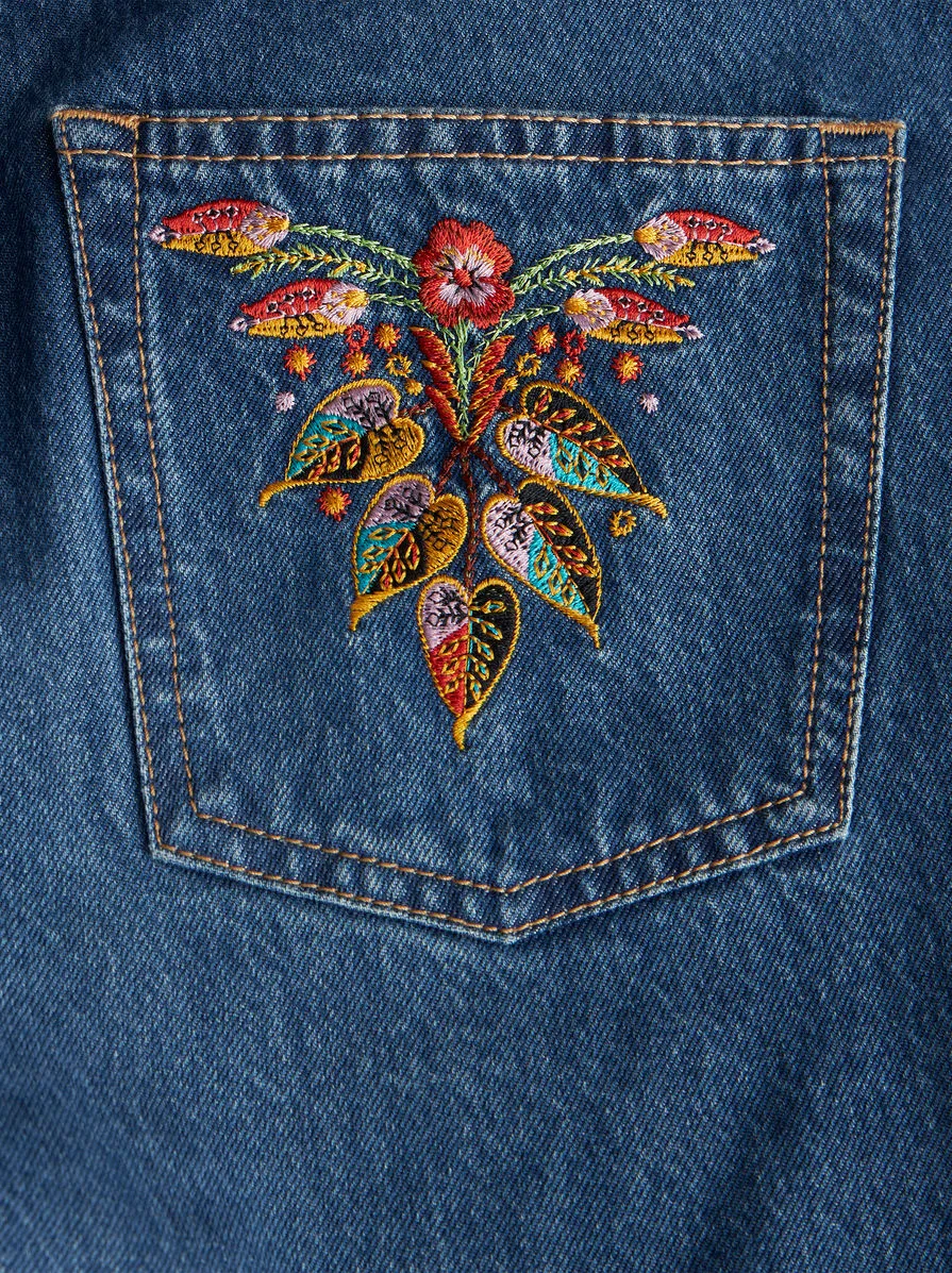 Floral Embroidered Bootcut Jeans