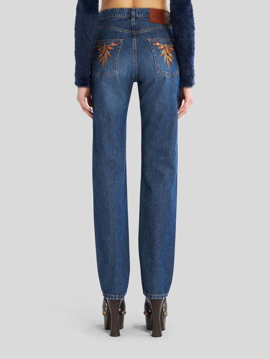 Floral Embroidered Bootcut Jeans