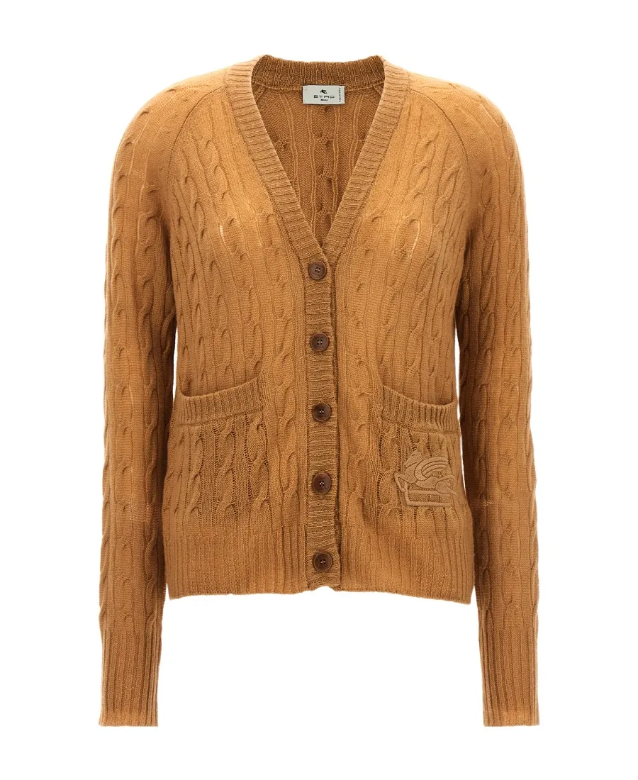 Cable-Knitted Button-Up Cardigan