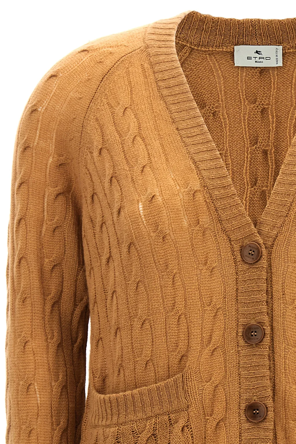 Cable-Knitted Button-Up Cardigan