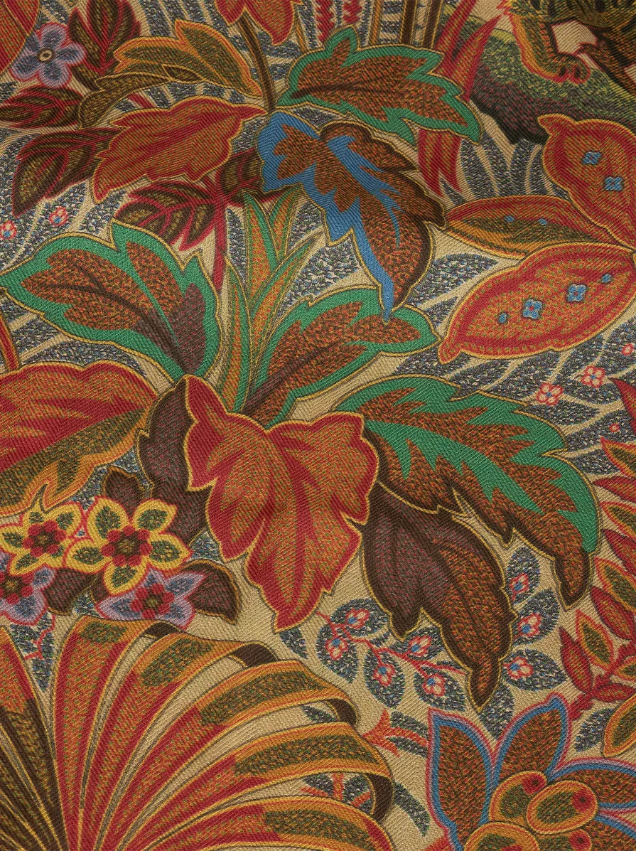Floral-Printed Frayed-Edge Scarf