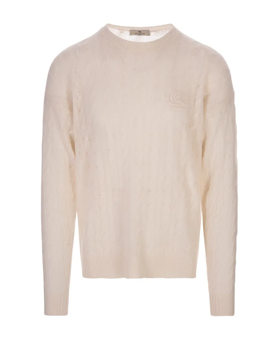 Logo Embroidered Cable-Knitted Crewneck Jumper