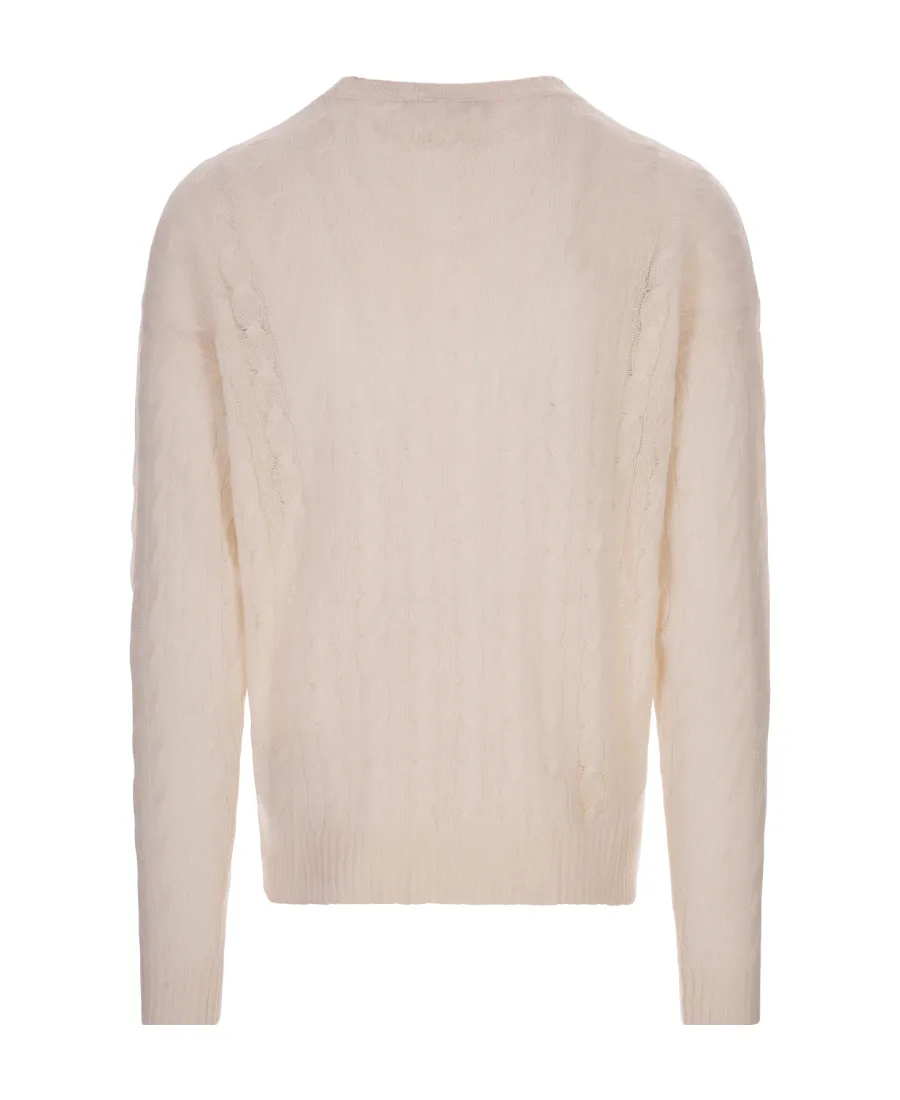 Logo Embroidered Cable-Knitted Crewneck Jumper