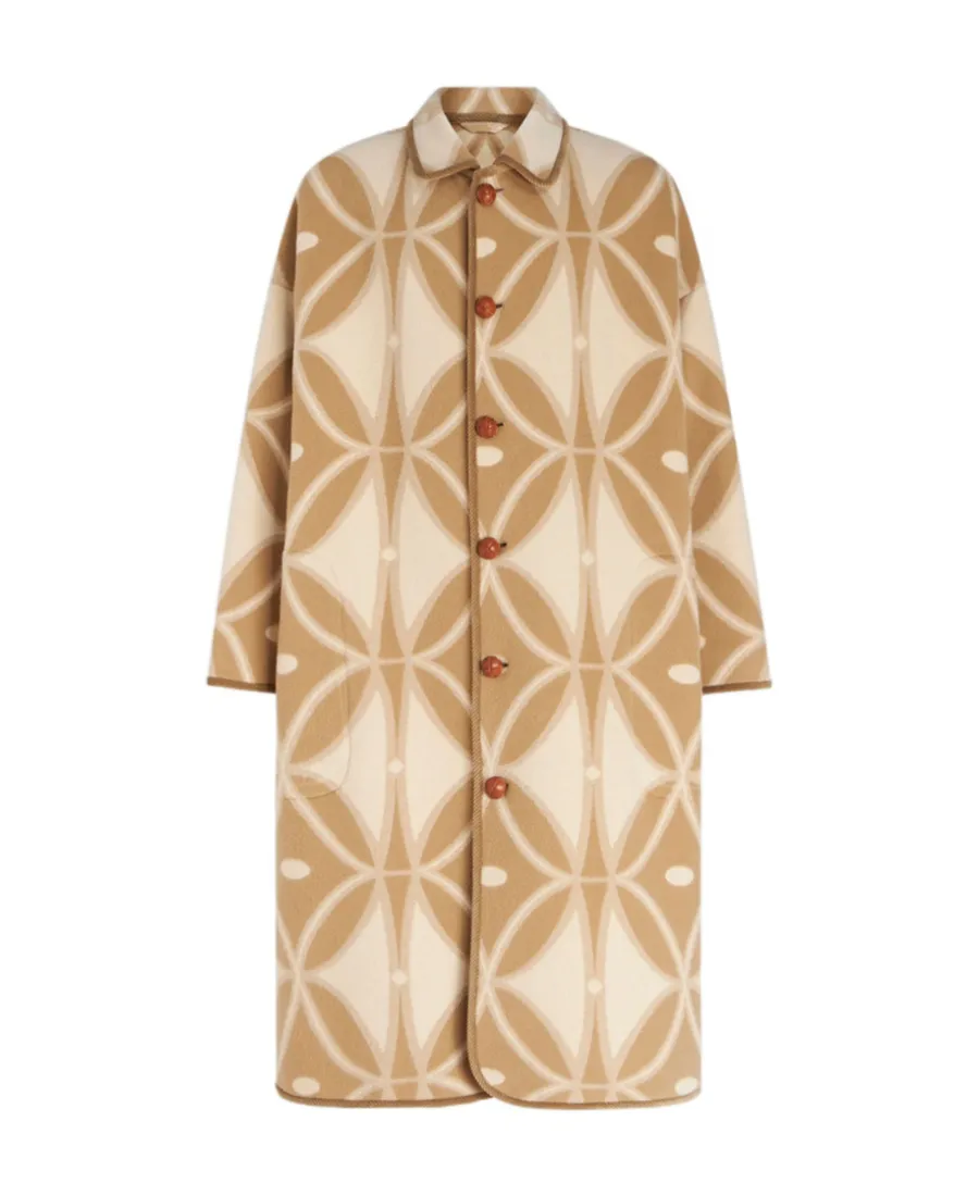 Geometric-Pattern Jacquard Button-Up Coat