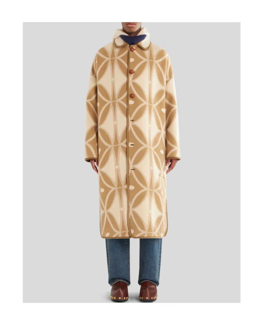 Geometric-Pattern Jacquard Button-Up Coat