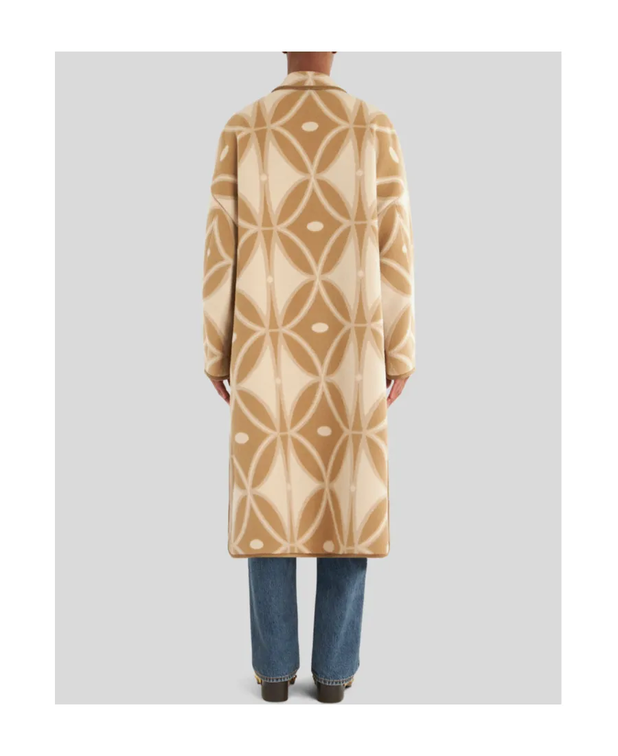 Geometric-Pattern Jacquard Button-Up Coat