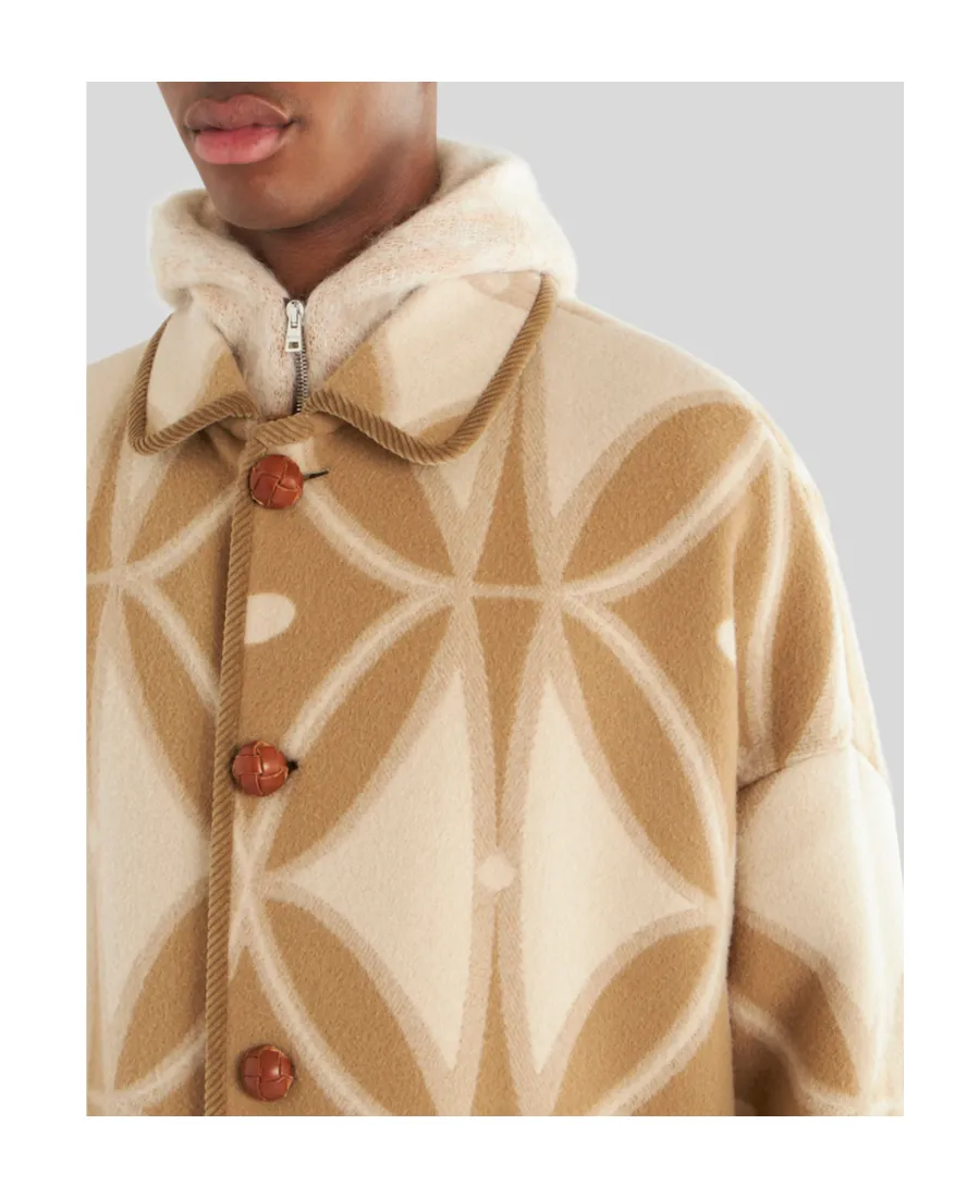 Geometric-Pattern Jacquard Button-Up Coat