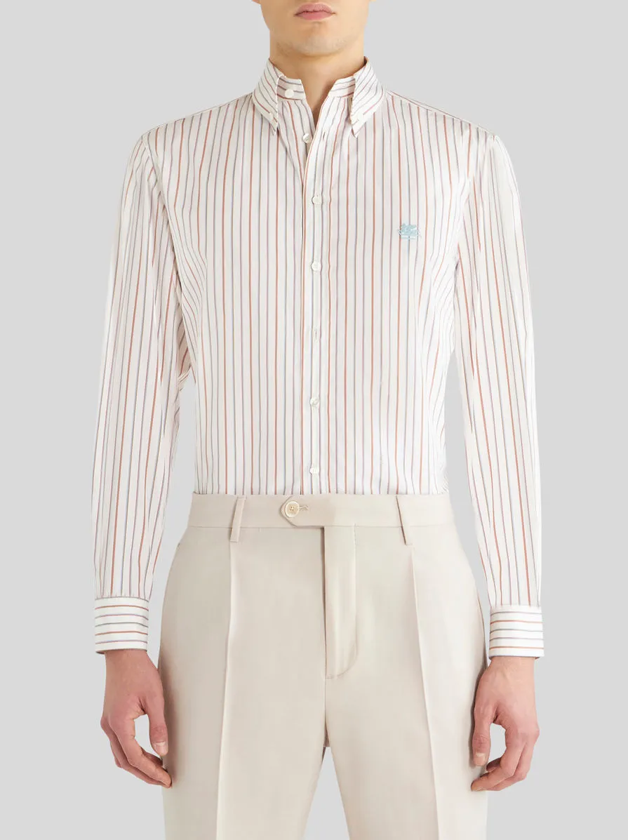 Logo Embroidered Striped Long-Sleeved Shirt