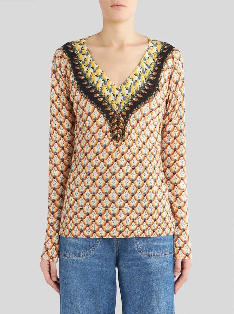 Floral-Printed Crewneck Knitted Top
