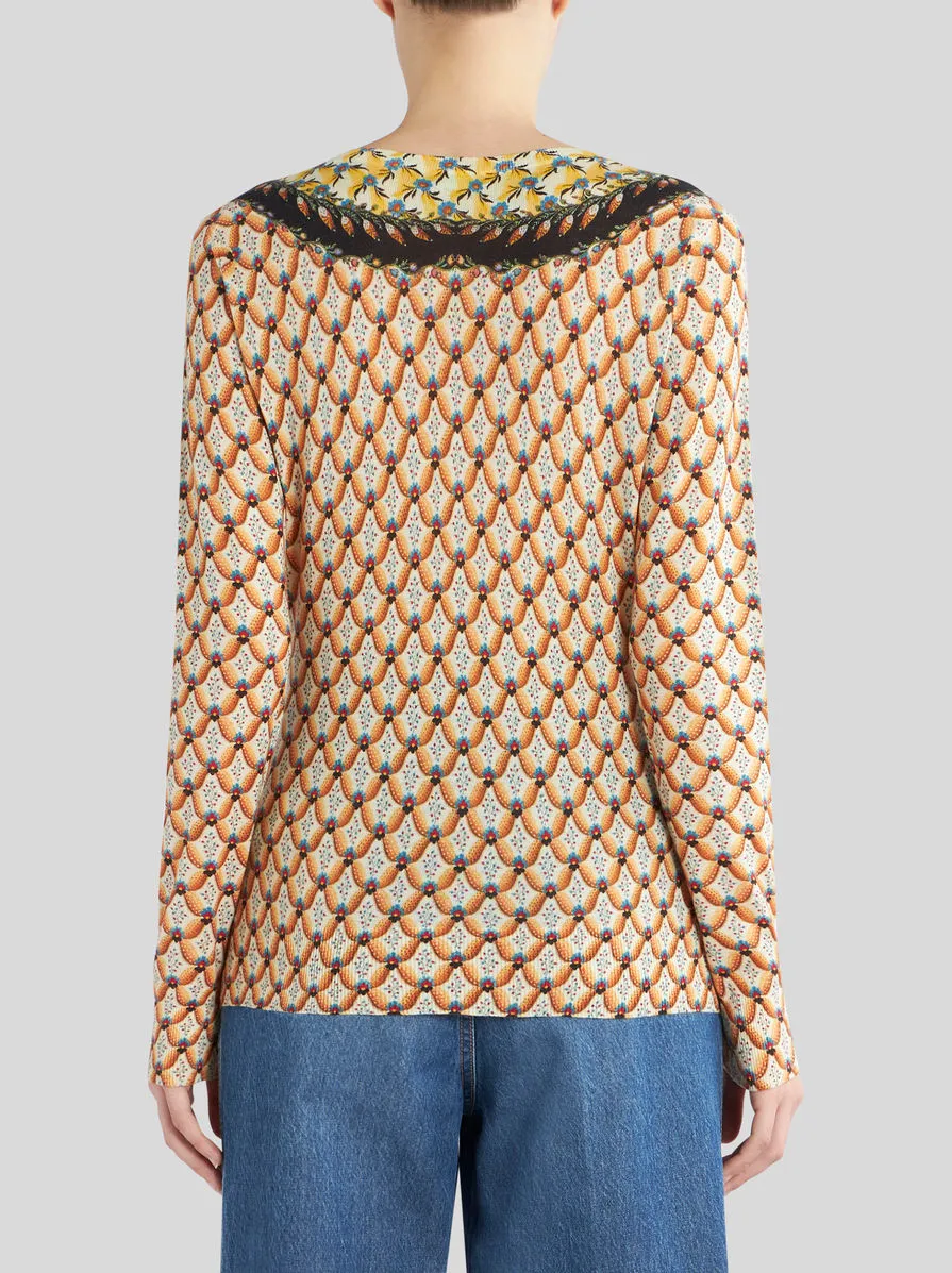 Floral-Printed Crewneck Knitted Top