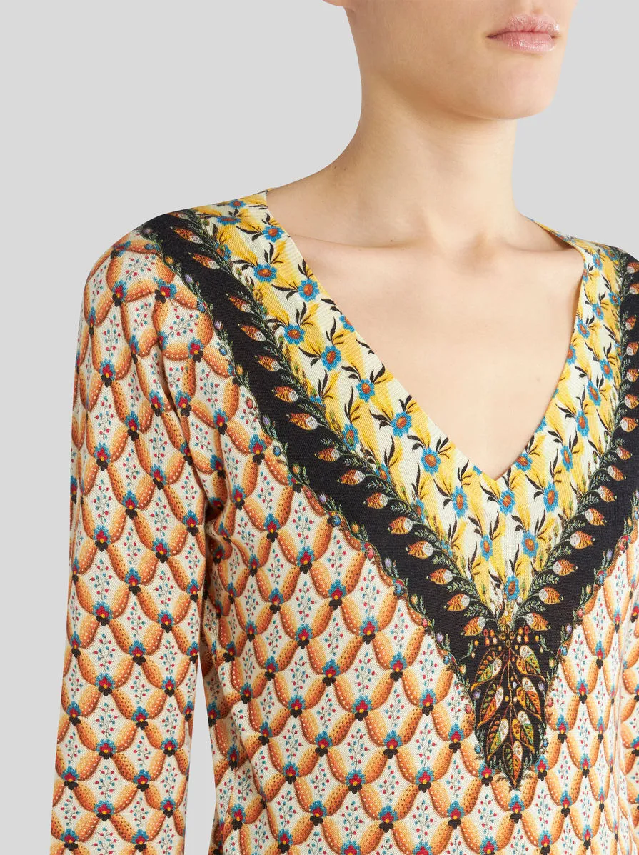 Floral-Printed Crewneck Knitted Top