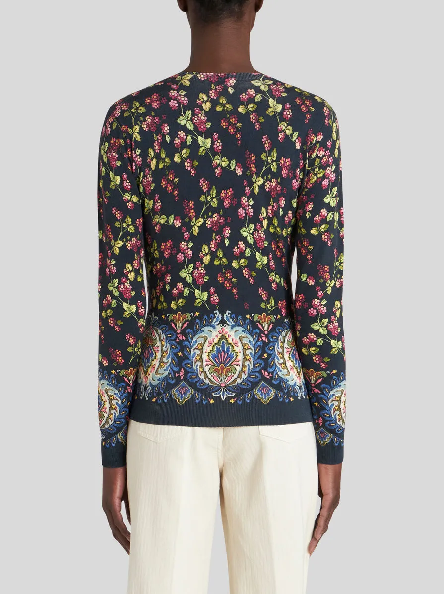 Floral Patterned V-Neck Knitted Top