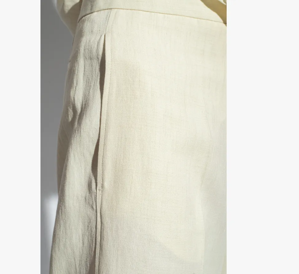 High-Waist Linen Blend Trousers