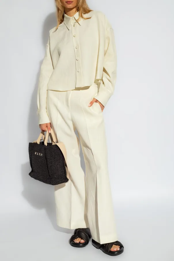 High-Waist Linen Blend Trousers