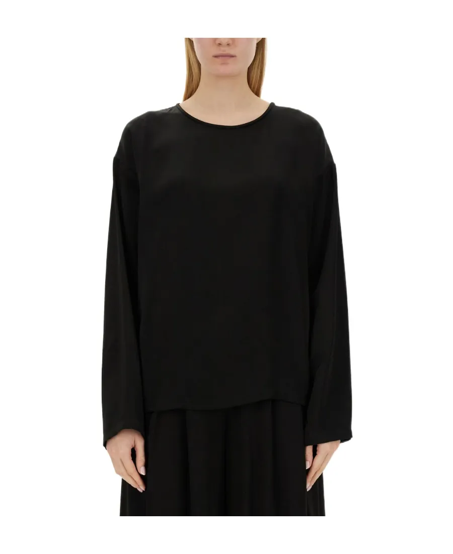 Long-Sleeve Satin Blouse