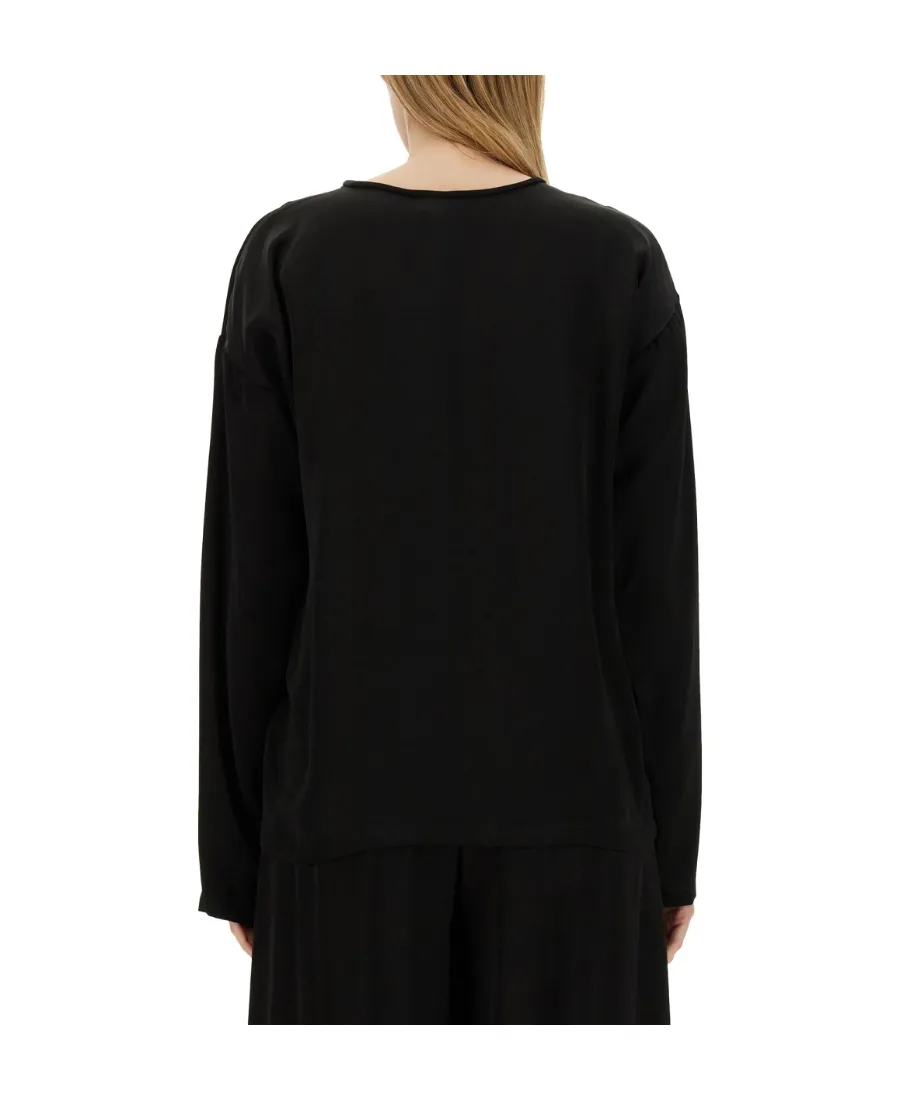 Long-Sleeve Satin Blouse