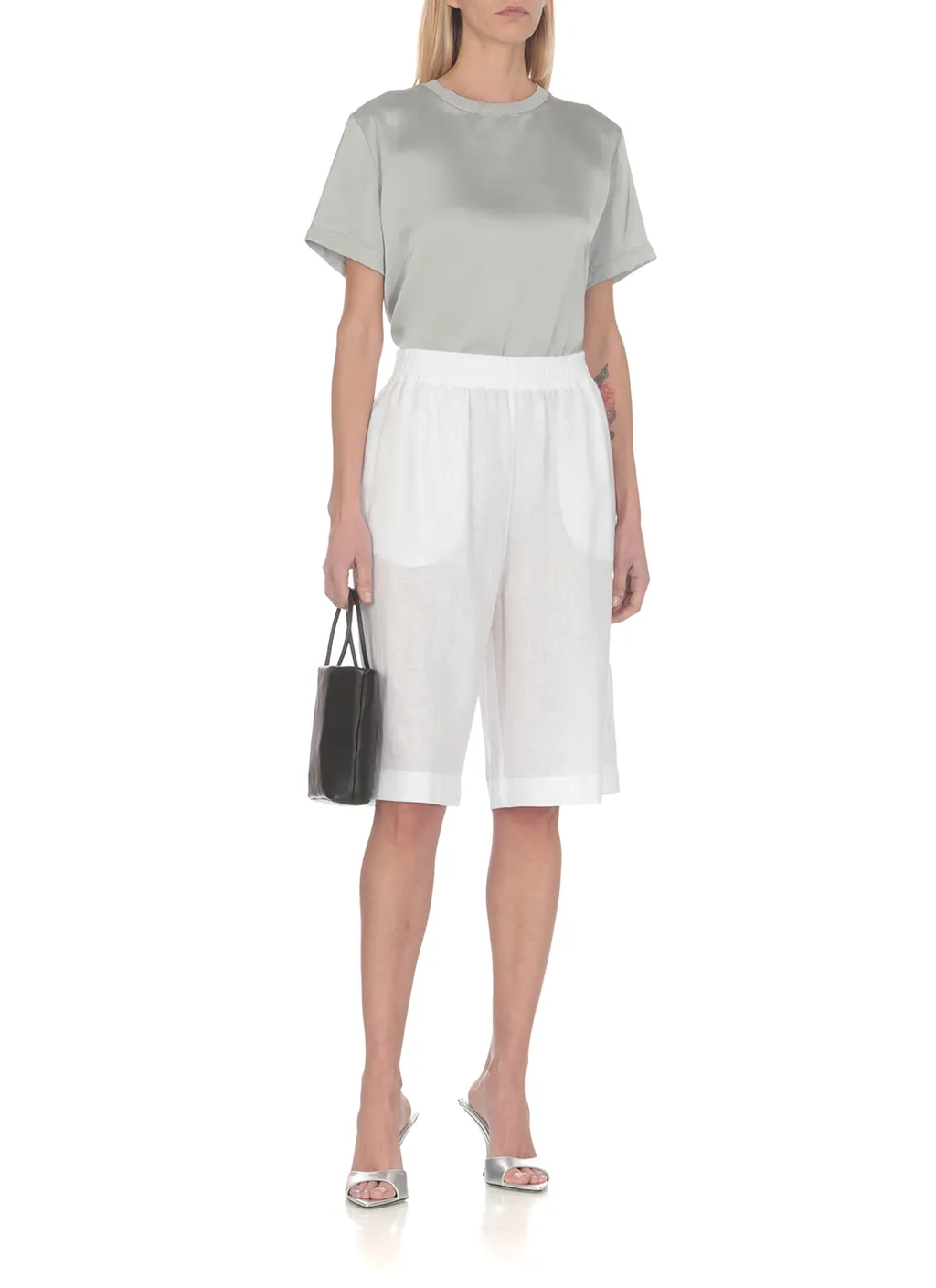 Crewneck Embellished Satin T-Shirt