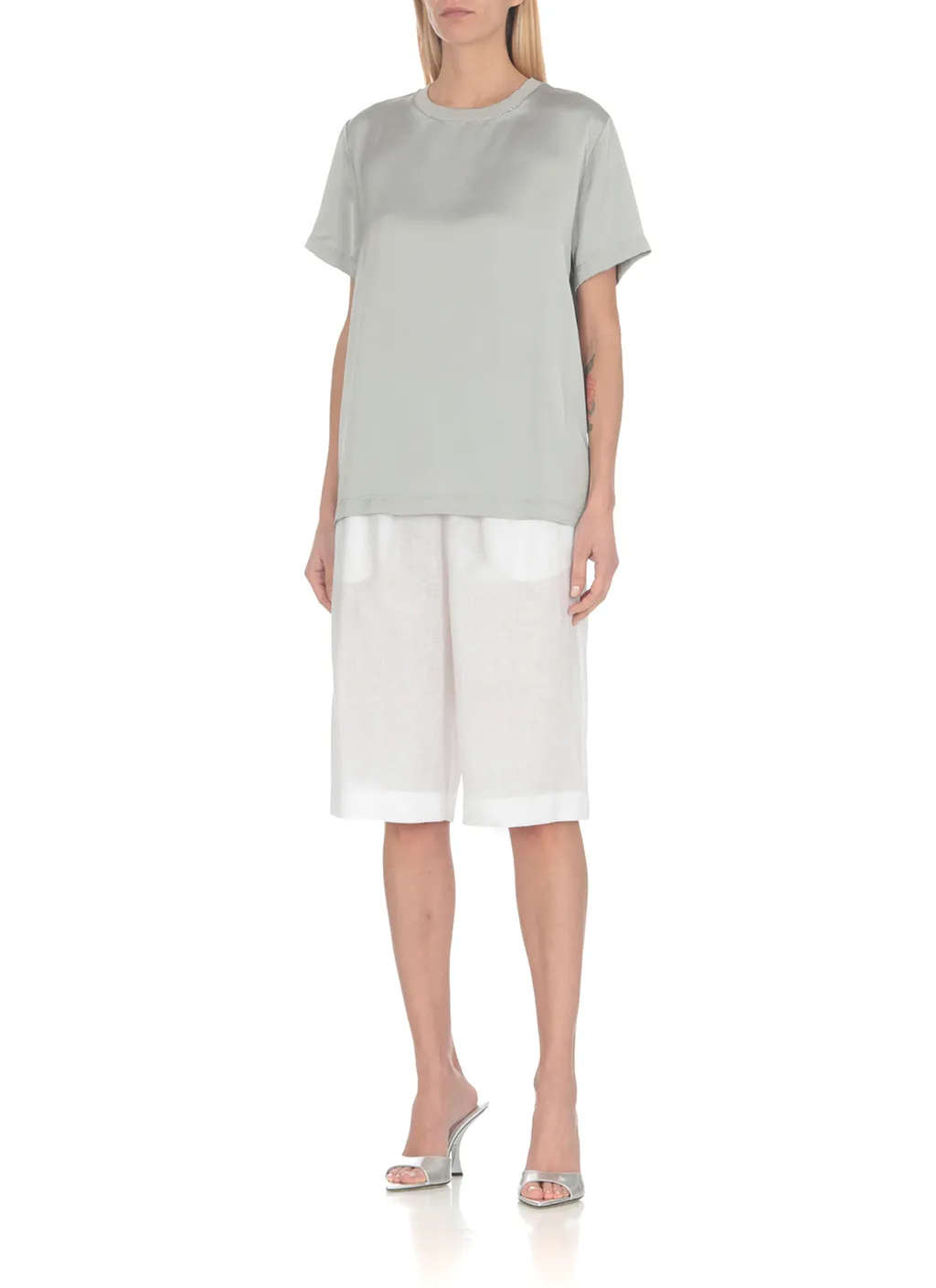 Crewneck Embellished Satin T-Shirt