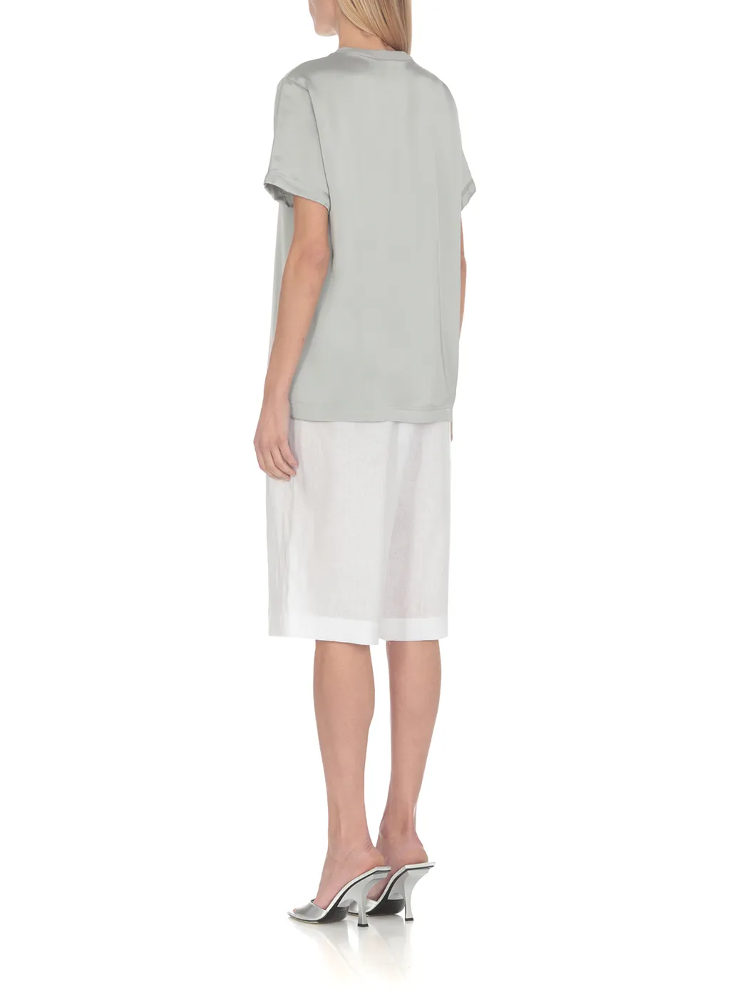 Crewneck Embellished Satin T-Shirt