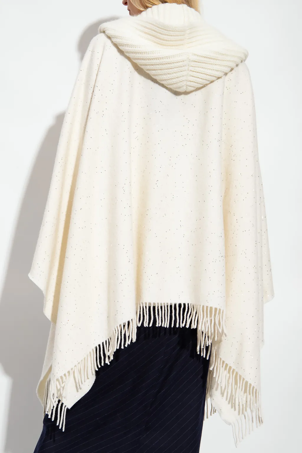 Sequin Embellished Fringed Hooded Cloak
