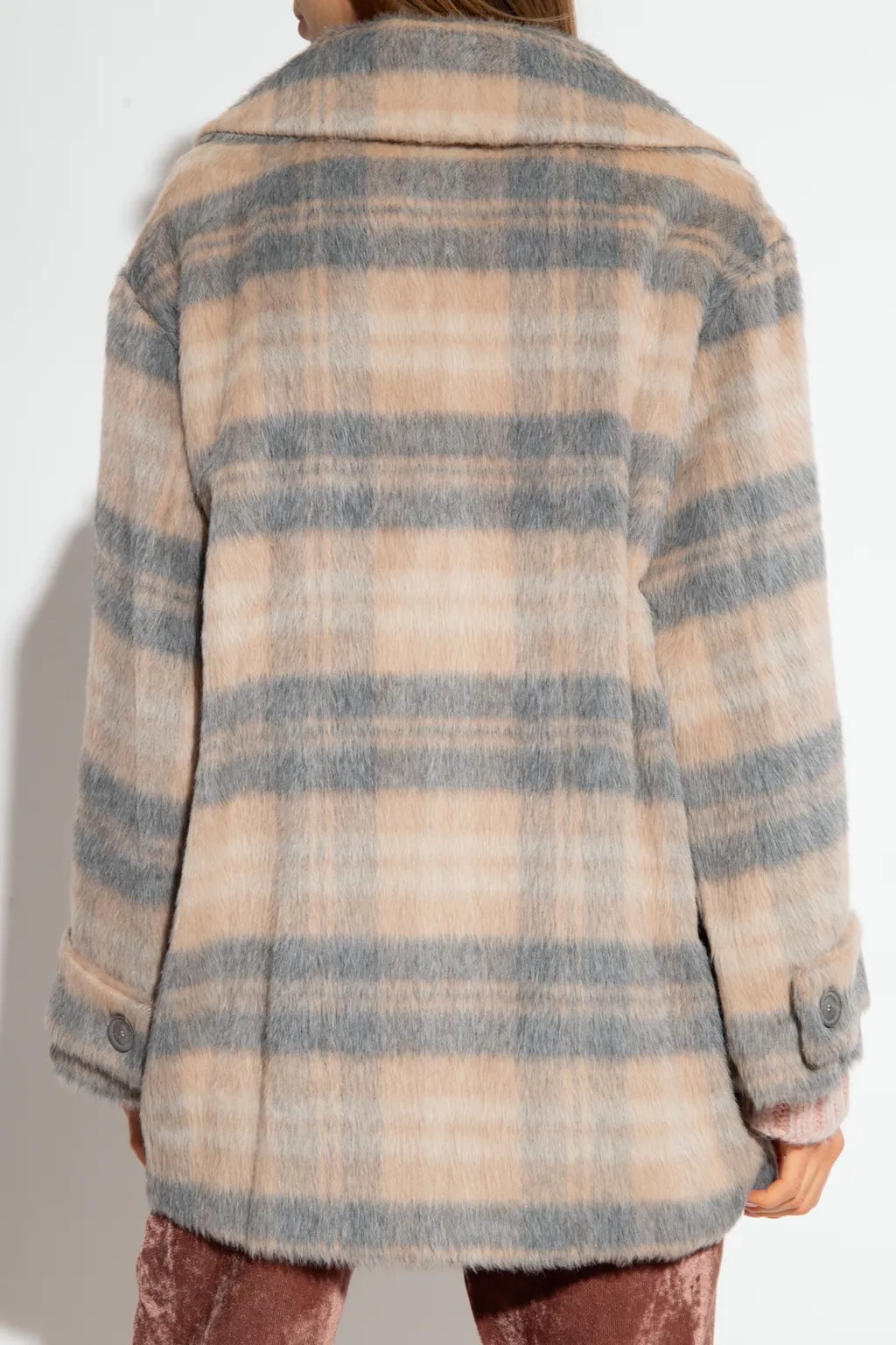 Cropped Checked Double Breasted Coat