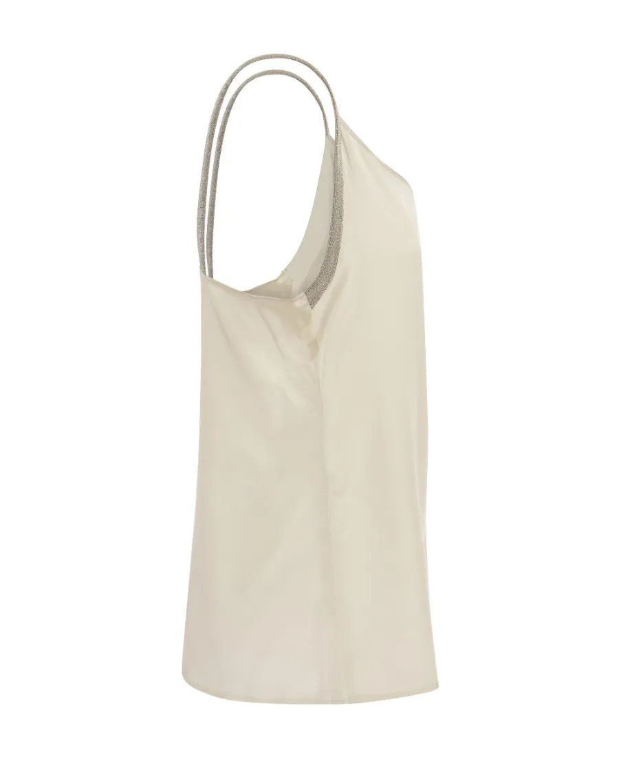 Metallic-Trim V-Neck Satin Camisole