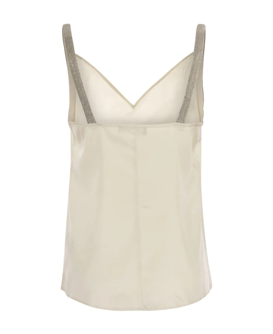 Metallic-Trim V-Neck Satin Camisole