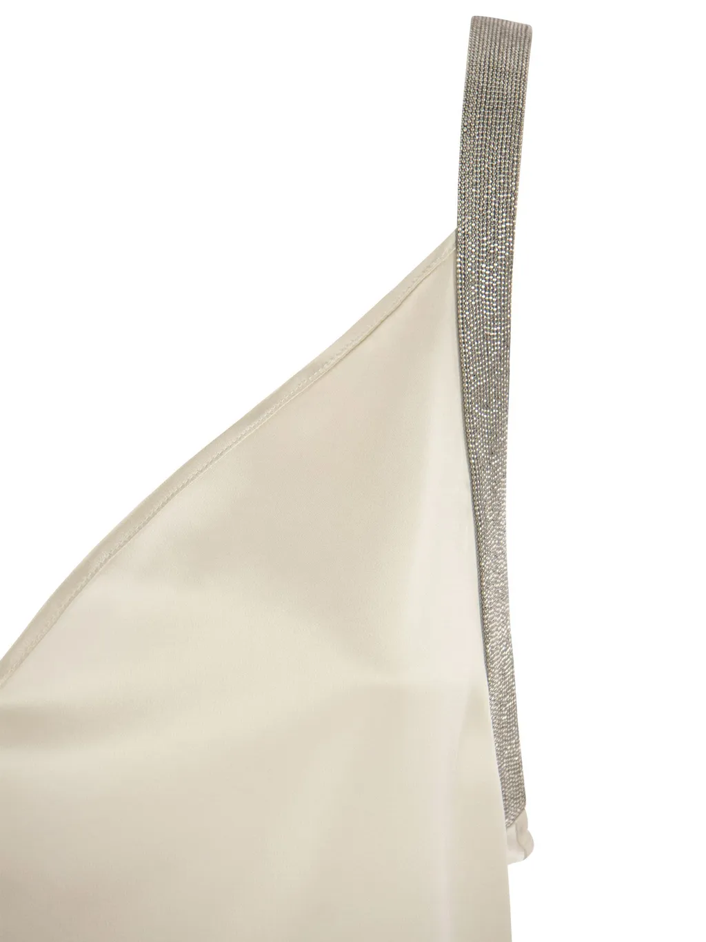 Metallic-Trim V-Neck Satin Camisole