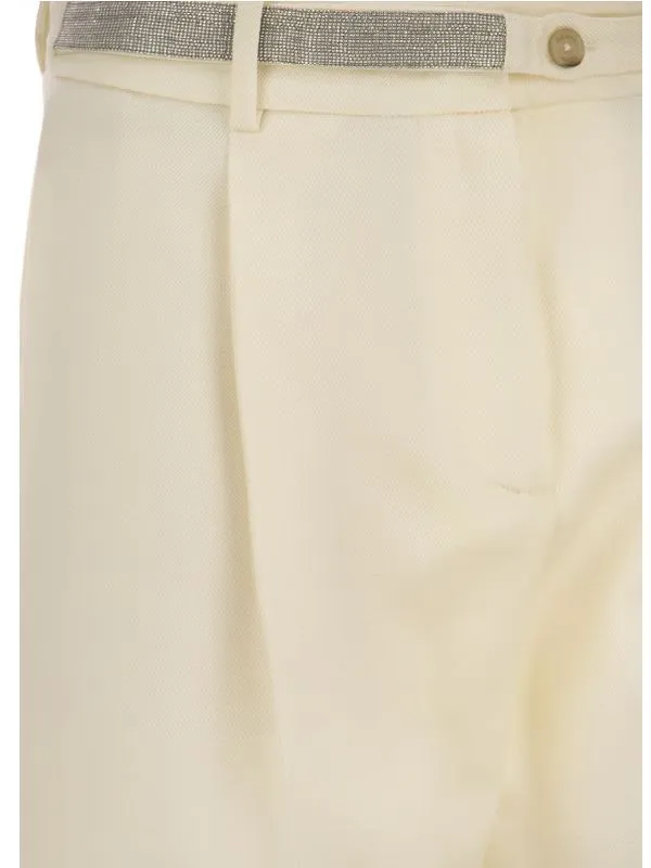 Straight-Leg Belt Embellished Pants