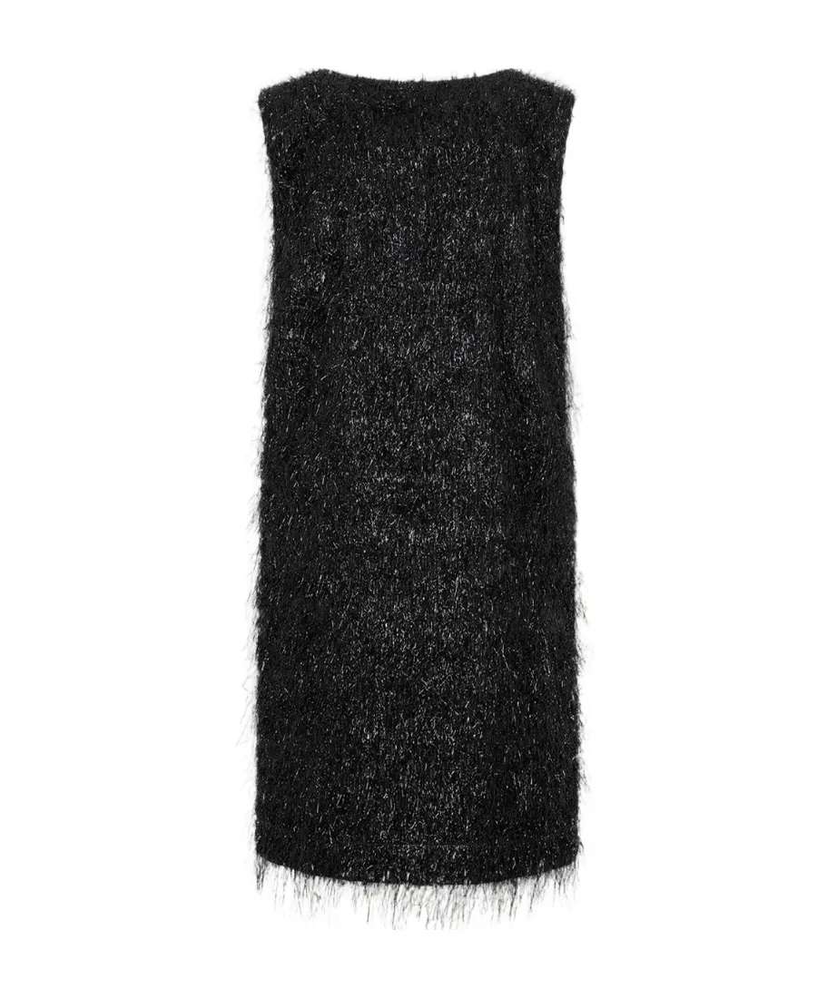 Metallic-Threading Fringed Sleeveless Dress