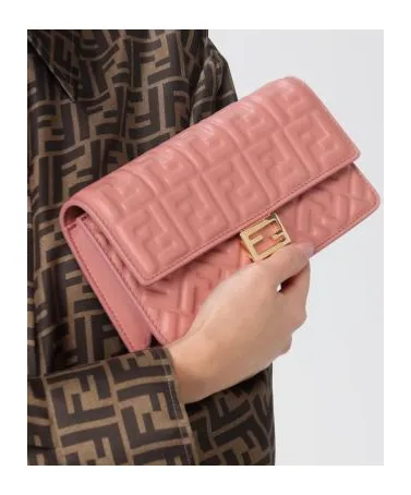 Baguette Ff Embossed Chain-Linked Wallet