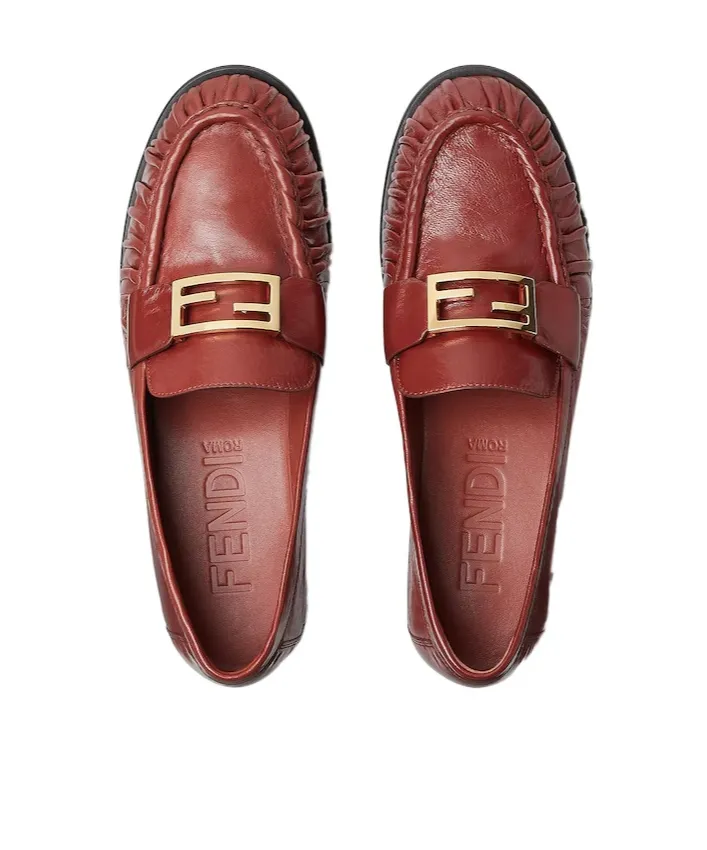Baguette Ff Plaque Gathered Loafers