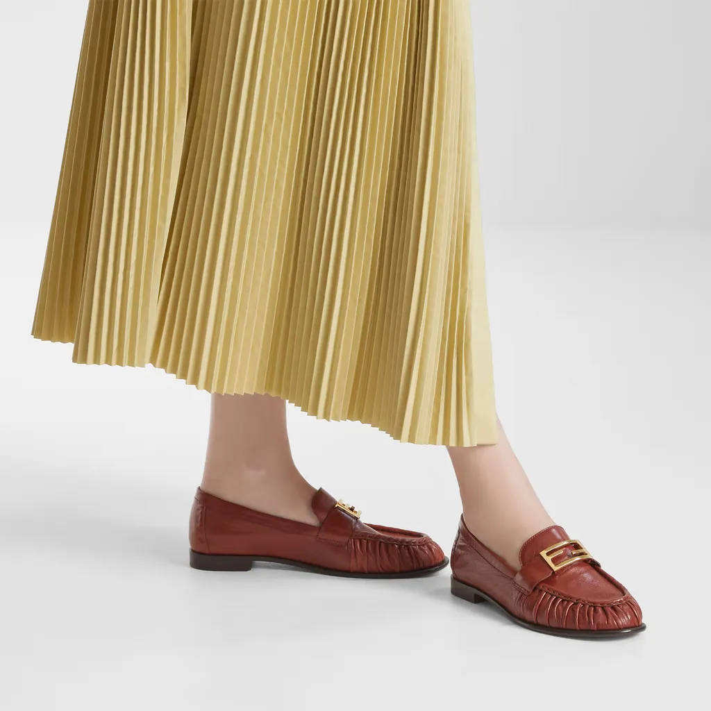 Baguette Ff Plaque Gathered Loafers