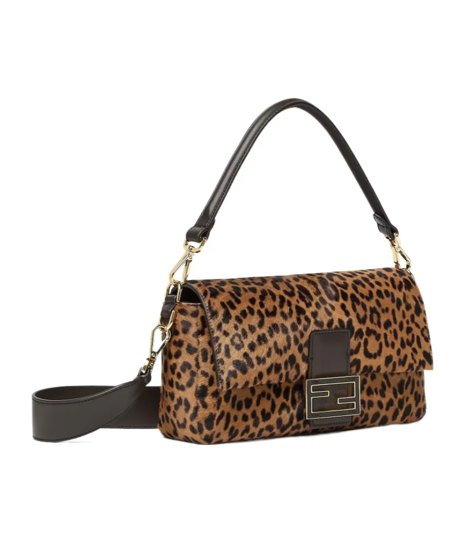 Baguette Leopard-Print Logo-Plaque Tote Bag