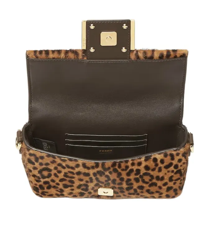 Mini Baguette Leopard-Print Chain Tote Bag
