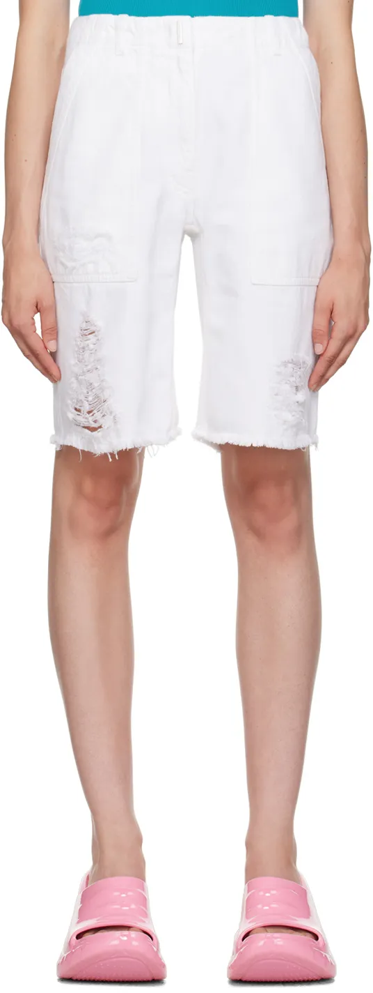 Destroyed-Effect Denim Bermuda Shorts