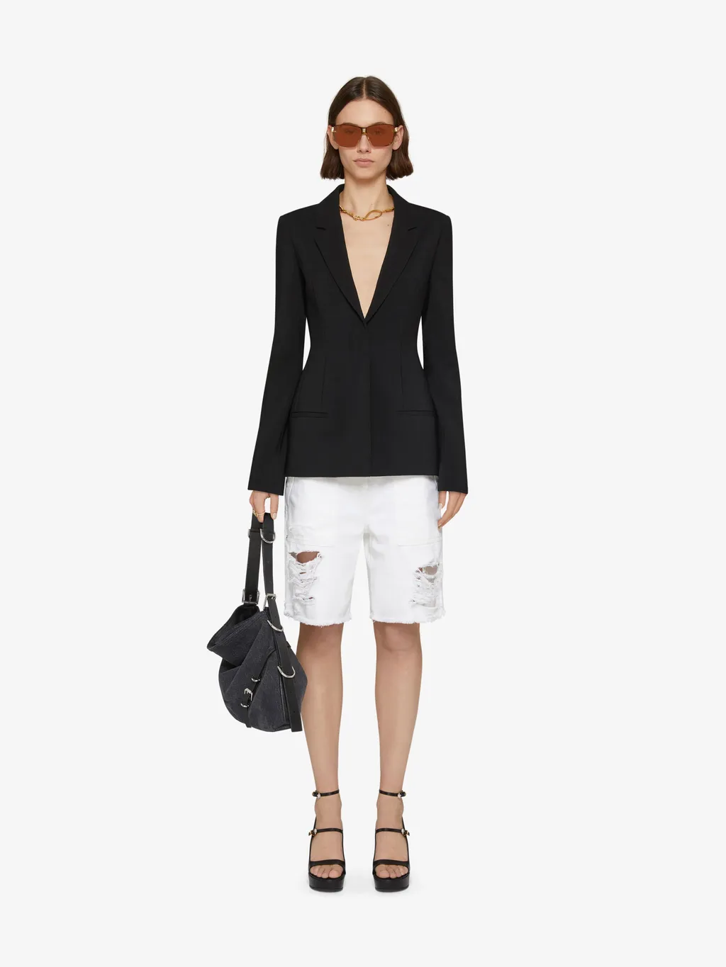 Destroyed-Effect Denim Bermuda Shorts