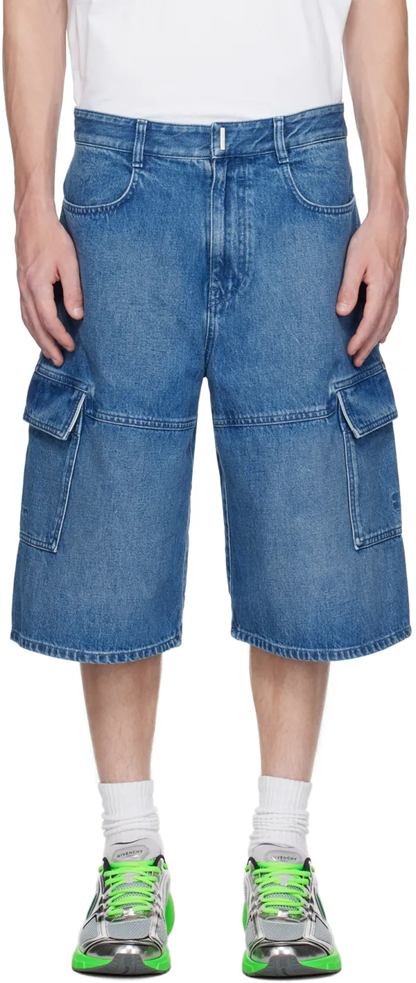 Multicutted Denim Cargo Shorts