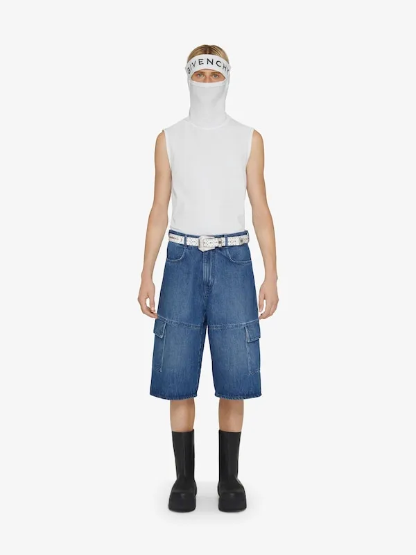 Multicutted Denim Cargo Shorts